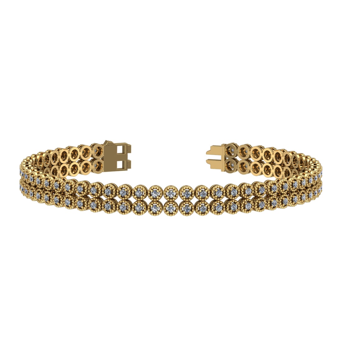 1.50 Ctw VS/SI1 Diamond Prong Set 14k Yellow Gold 2 Row Bracelet: Total Daimond Weight :-1.50 Ctw Color : G-H Clarity : VS/SI1 Setting : Prong Metal Weight : Approx 16.60 gram 14k Yellow Gold 2 Row Bracelet (ALL DIAMOND ARE LAB GROWN ) TD166-1.5-2CB #3SS96446v15