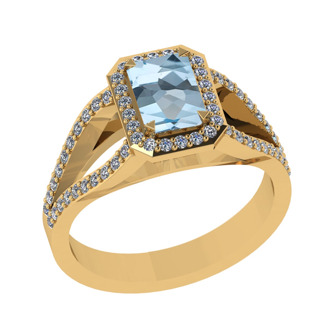 1.43 Ctw VS/SI1 Blue Topaz and Diamond Set 10K Yellow Gold Engagement Ring: Center Stone Weight :-1.00 Ctw ( Emerald Cut) Center Stone Color :-Blue Topaz Center Stone Setting : Prong Side Diamond Weight Of Ctw 0.43 Ctw Color : J-K Clarity : VS/SI1 Daimond Setting : Prong Meta