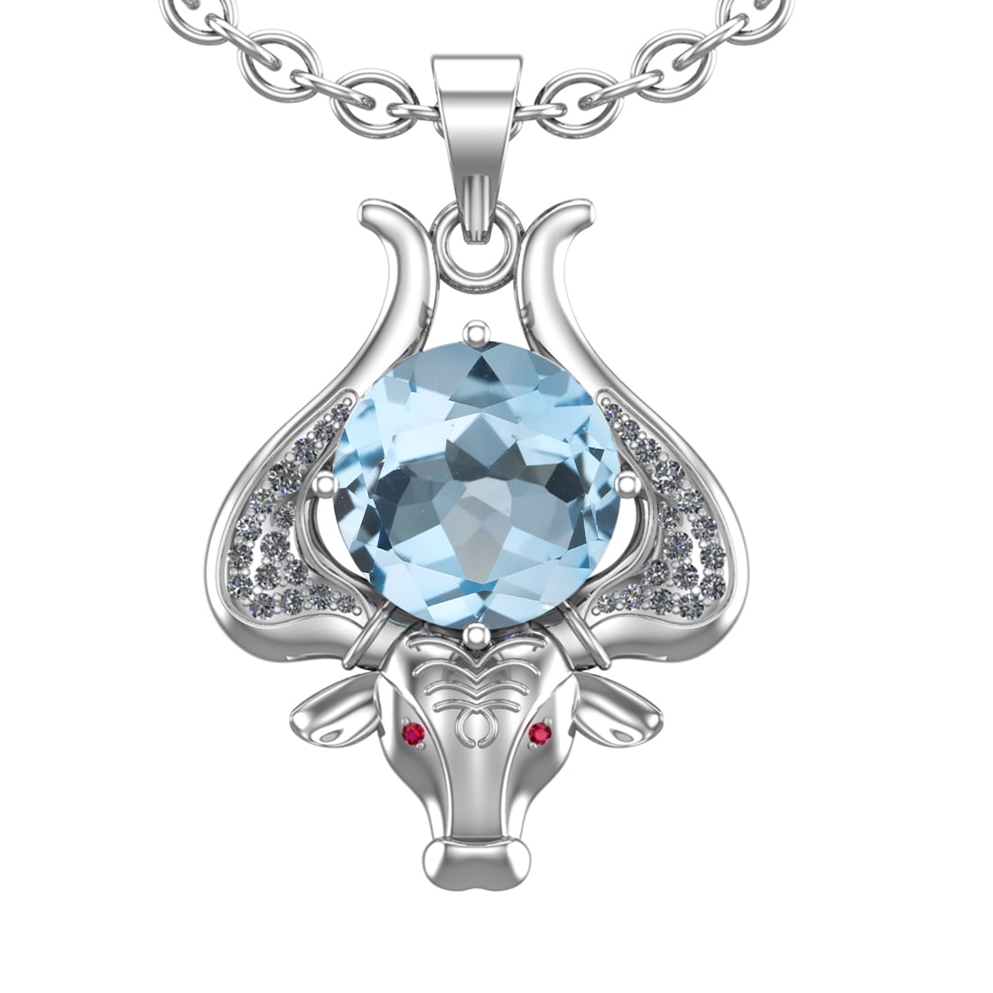 2.89 Ctw VS/SI1 Blue Topaz and Diamond Set 10K white Gold Creature Theme Pe: Eye Stone Weight :- 0.05 ctw Eye Stone Color :- ( Ruby) Center Stone Weight :-2.50 Ctw ( Round Cut) Center Stone Color :-Blue Topaz Center Stone Setting : Prong Side Diamond Weight Of Ctw 0.34 Ctw Col