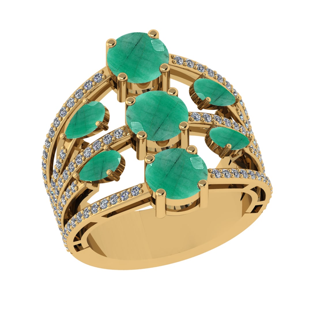 4.22 Ctw VS/SI1 Emerald and Diamond 14k Yellow Gold Engagement Ring (ALL DI: Center Stone Weight :-3.52 Ctw ( Pear & Round cut )Center Stone Color :-Emerald Center Stone Setting : Prong Side Diamond Weight Of Ctw :- 0.70 Ctw Color : J-K Clarity : VS/SI1 Daimond Setting : Prong