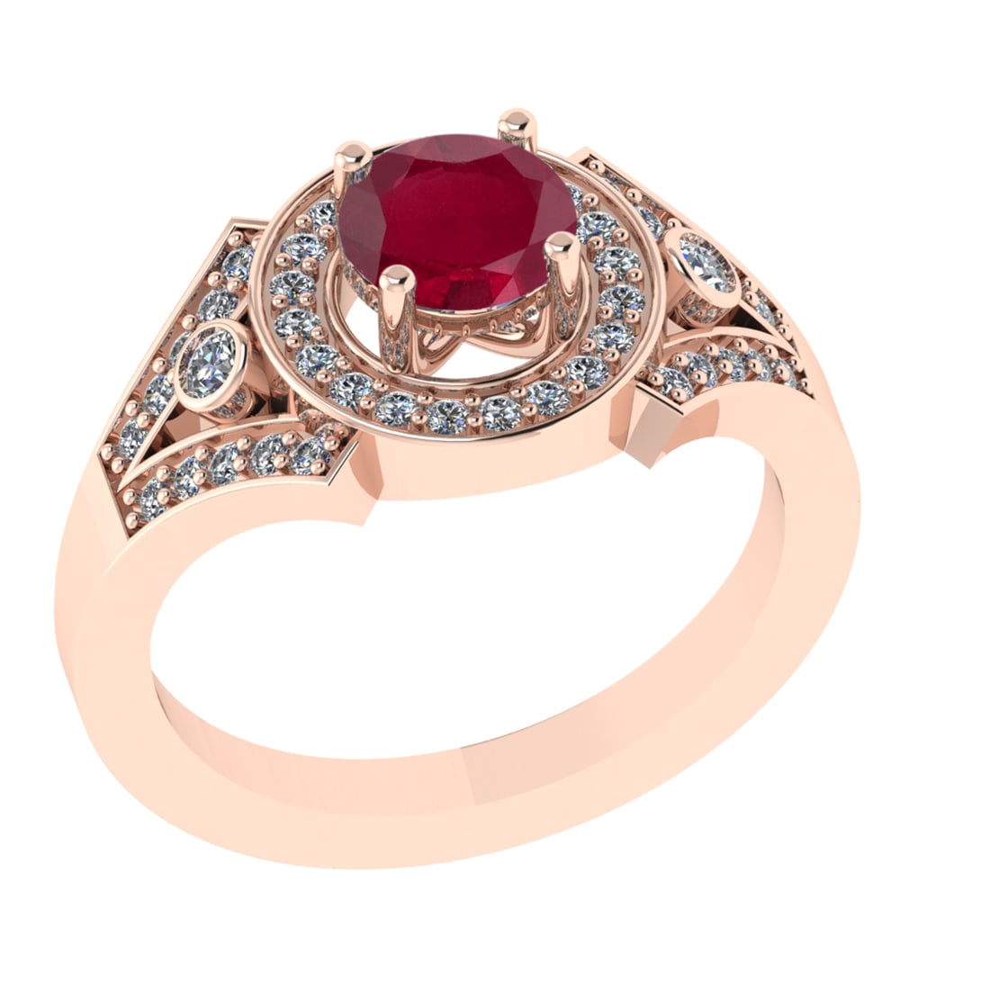 1.24 Ctw VS/SI1 Ruby and Diamond 14k Rose Gold Engagement Ring (ALL DIAMOND (1 of 2)