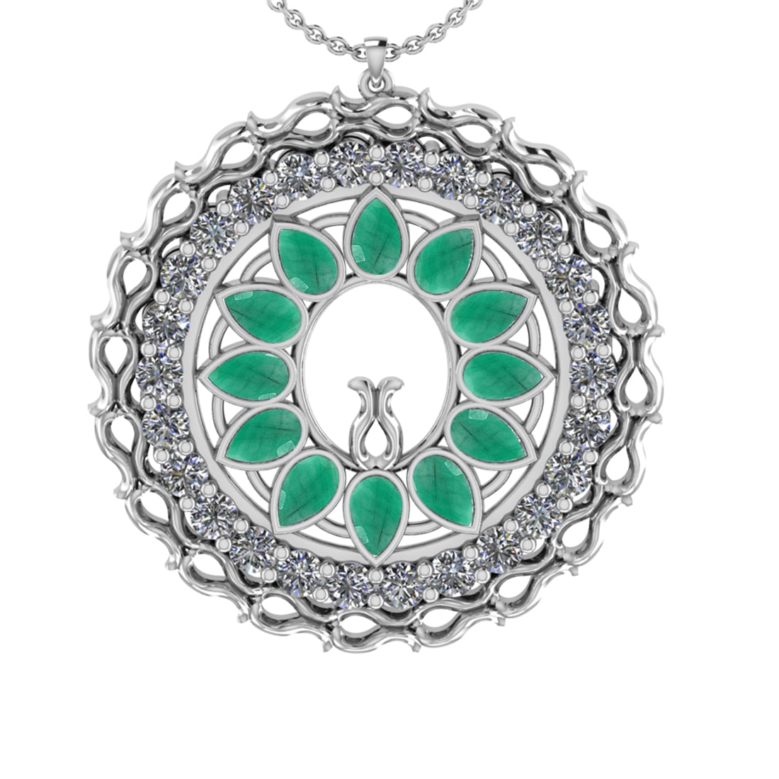 5.86 Ctw VS/SI1 Emerald and Diamond 14k white Gold Pandant (ALL DIAMOND ARE: Center Stone Weight :-3.00 Ctw ( Pear Cut) Center Stone Color :-Emerald Center Stone Setting : Prong Side Diamond Weight Of Ctw :- 2.86 Ctw Color : J-K Clarity : VS/SI1 Daimond Setting : Prong Metal