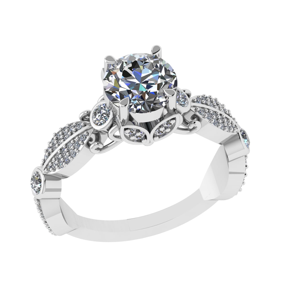 1.76 Ctw VS/SI1 Diamond Prong Set 18k White Gold Engagement Ring: Center Diamond Weight :-1.30 Ctw ( Round cut) Color :- G-H Clarity : VS/SI1 Center Stone Setting : Prong Side Diamond Weight Of Ctw 0.46 Ctw Color : G-H Clarity : VS/SI1 Stone Setting : Prong Metal We