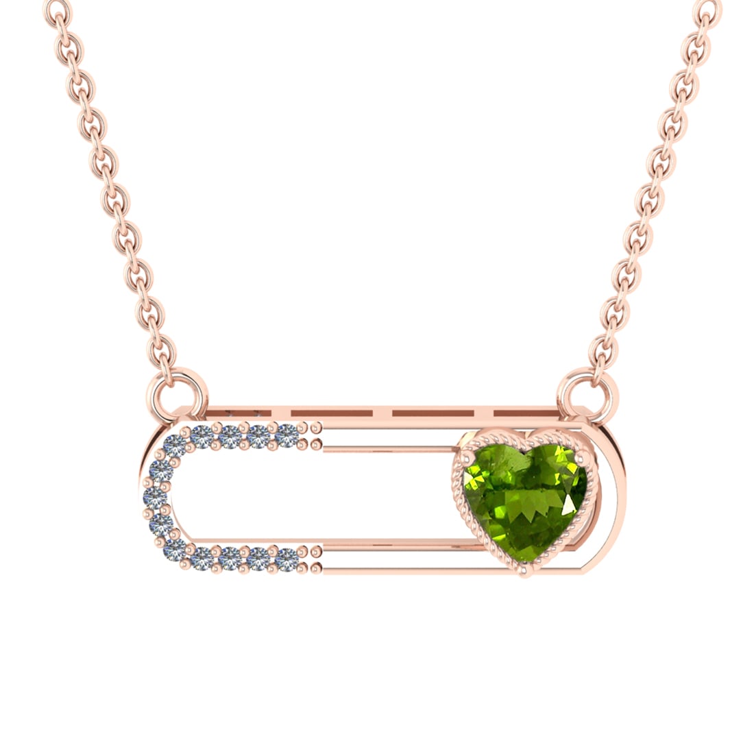 0.56 Ctw VS/SI1 Peridot and Diamond 10K Rose Gold Pendant (ALL DIAMOND ARE: Center Stone Weight :-0.50 Ctw ( Heart Cut) Center Stone Color :-Peridot Center Stone Setting : Prong Side Diamond Weight Of Ctw 0.06 Ctw Color : J-K Clarity : VS/SI1 Stone Setting : Prong Metal Weigh