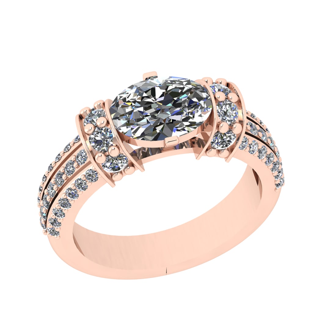 2.68 Ctw SI2/SI1 Diamond Prong Set 14k Rose Gold Engagement Ring: Center Daimond Weight :-2.00 Ctw ( Oval Cut) Color : G-H Clarity : SI2/SI1 Side Diamond Weight Of Ctw 0.68 Ctw Color : G-H Clarity : SI2/SI1 Daimond Setting : Prong Metal Weight : Approx 5.48 gram