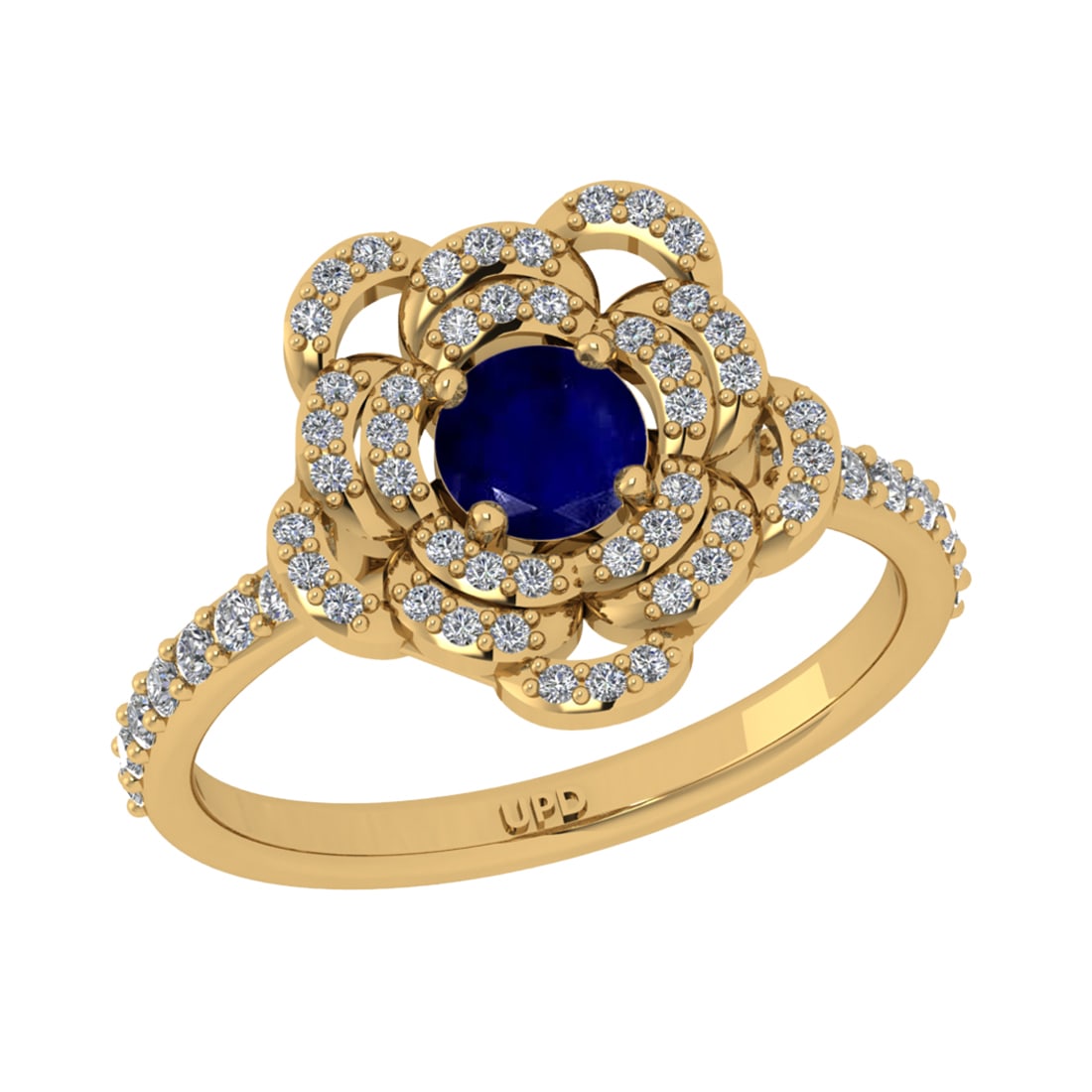 0.92 Ctw VS/SI1 Blue sapphire and Diamond Prong Set 14K Yellow Gold Engagem: Center stone Weight :-: 0.50 Ctw ( Round Cut) Color :- Blue sapphire Center Stone Setting : Prong Side Diamond Weight Of Ctw 0.42 Ctw Color : J-K Clarity : VS/SI1 Stone Setting : Prong Metal Weight :