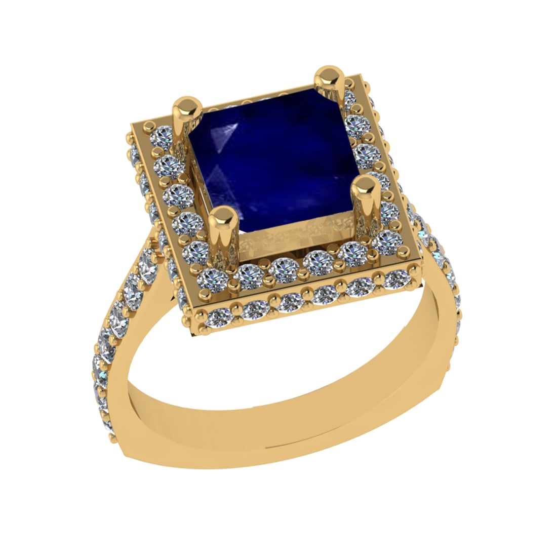 3.21 Ctw VS/SI1 Blue Sapphire And Diamond 14k Yellow Gold Engagement Ring (: Center Stone Weight : 1.80 Ctw ( Cushion Cut ) Center Stone Color : Blue Sapphire Stone Setting : Prong Side Diamond Weight Of Ctw 1.41 Ctw Side Stone Color : G-H Stone Clarity : VS/SI1 Stone Setting