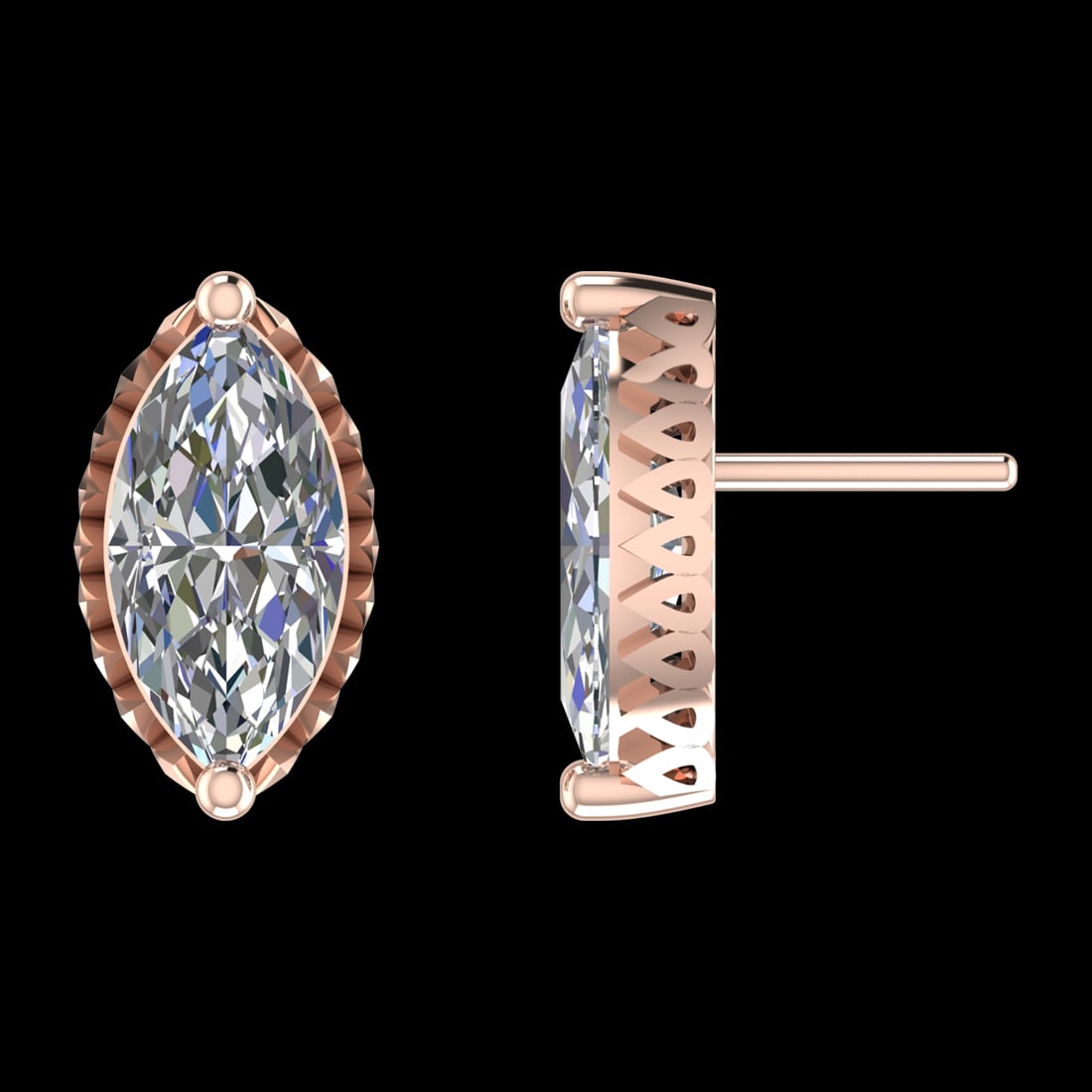 4.20 Ctw VS/SI1 Diamond 14k Rose Gold Stud Earrings (ALL DIAMOND ARE LAB GR: Center Diamond Weight :-4.20 Ctw ( 2 Pec Maquise Cut ) Color :-G-H (ALL DIAMOND ARE LAB GROWN ) Clarity : VS/SI1 Setting : Prong Metal Weight : Approx 3.30 Gram 14k Rose Gold Stud Earrings (ALL DIAMON