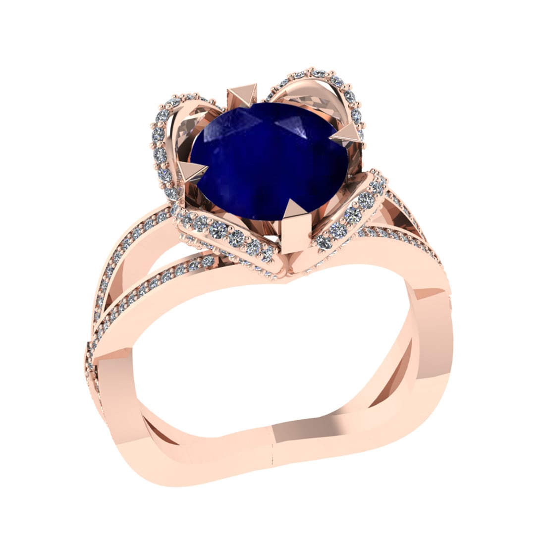 3.40 Ctw VS/SI1 Blue Sapphire and Diamond 14k Rose Gold Engagement Ring (1 of 2)