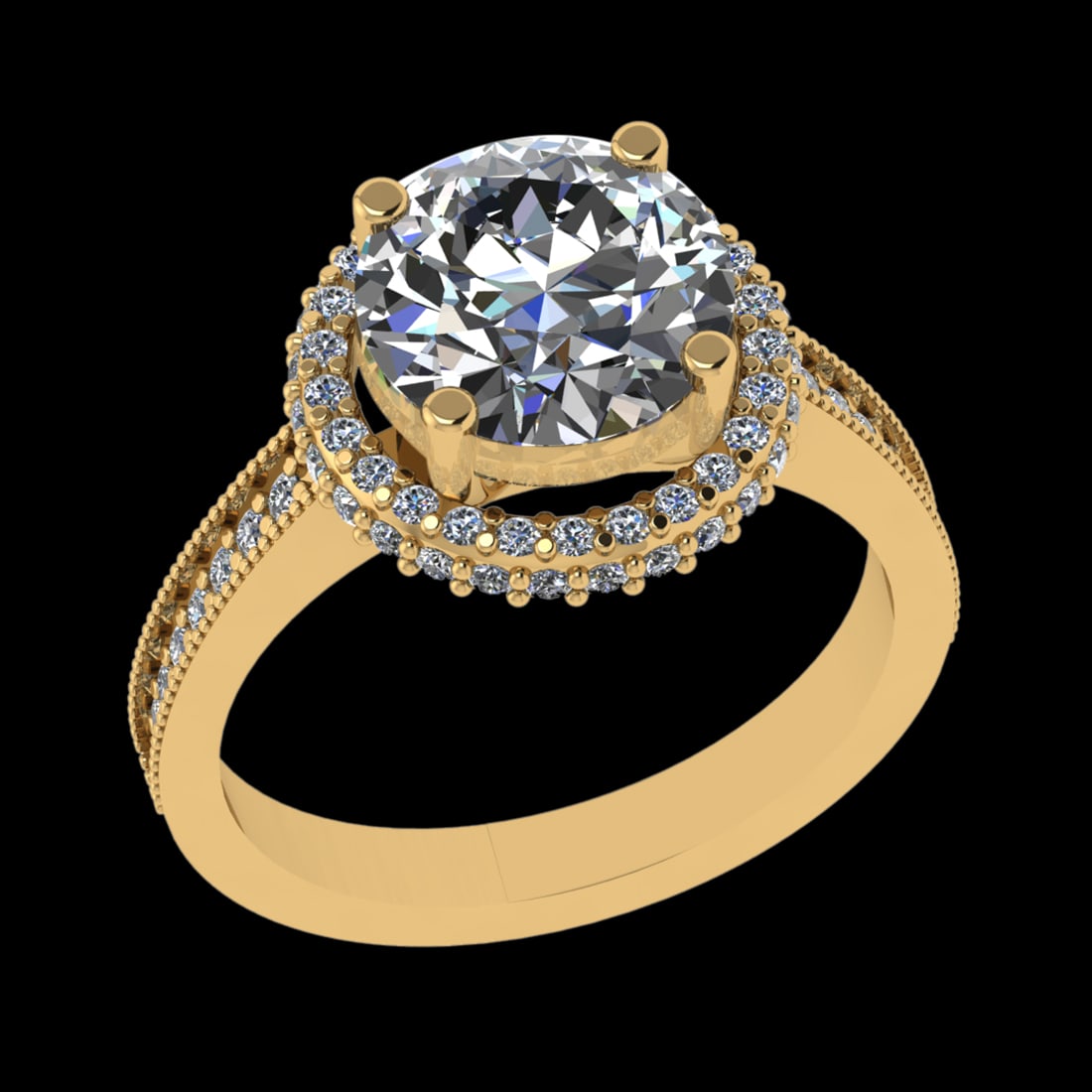 3.29 Ctw VS/SI1 Diamond 10k Yellow Gold Engagement Ring (ALL DIAMOND ARE LA: Center Daimond Weight :-2.75 Ctw ( Round Cut) Color : J-K Clarity : VS/SI1 Side Diamond Weight Of Ctw 0.54 Ctw Color : J-K Clarity : VS/SI1 Daimond Setting : Prong Metal Weight : Approx 4.68 gram 10k