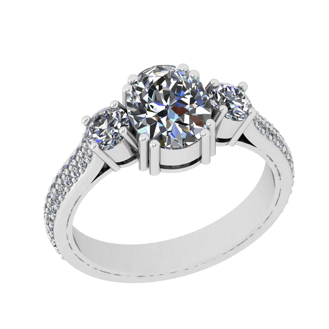 2.33 Ctw SI2/SI1 Diamond Prong Set 14k white Gold Engagement Ring: Center Daimond Weight :-1.50 Ctw ( Oval Cut) Color : G-H Clarity : SI2/SI1 Side Diamond Weight Of Ctw 0.83 Ctw Color : G-H Clarity : SI2/SI1 Daimond Setting : Prong Metal Weight : Approx 4.91 gram 14k