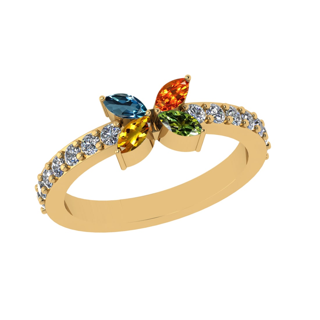 0.89 Ctw VS/SI1 Multi Sapphire and Diamond 14k Yellow Gold Engagement Ring: Multi Stone Weight :-0.40 Ctw ( Marquise Cut) Multi Stone Color :- Orange,Green,Yellow,sparkle Sapphire Center Stone Setting : Prong Side Diamond Weight Of Ctw :- 0.49 Ctw Color : F-G Clarity : VS/SI1