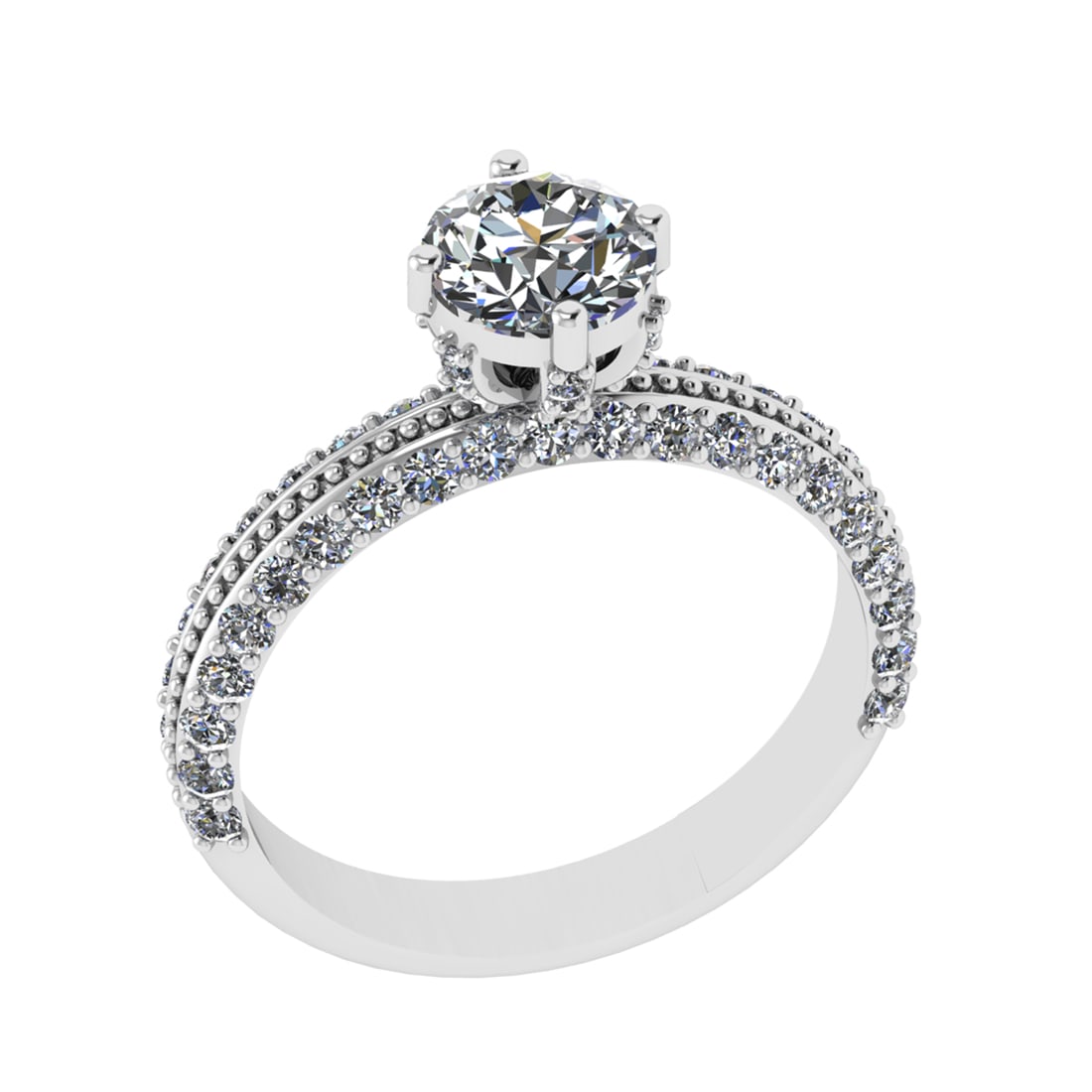 1.61 Ctw VS/SI1 Diamond Prong Set 14k white Gold Engagement Ring: Center Daimond Weight :-0.84 Ctw ( Round Cut) Color : G-H Clarity : VS/SI1 Side Diamond Weight Of Ctw 0.77 Ctw Color : G-H Clarity : VS/SI1 Daimond Setting : Prong Metal Weight : Approx 3.86 gram 14k