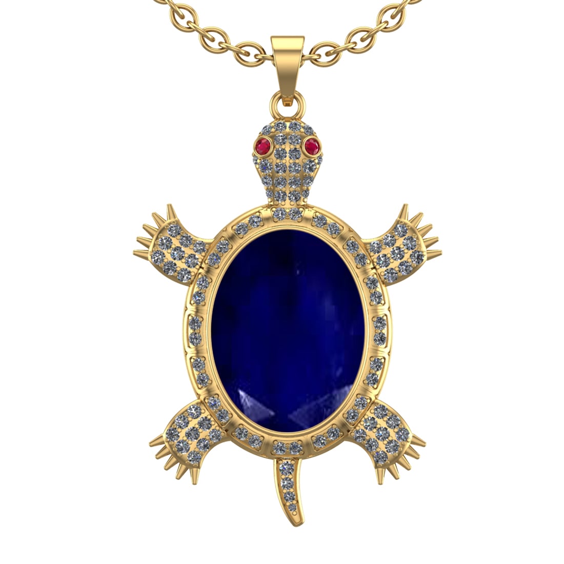 9.20 Ctw VS/SI1 Blue Sapphire and Diamond 14K Yellow Gold Pendant (ALL DIAM: Center stone Weight :-8.00 Ctw ( Oval Cut) Center Stone Color :- Blue Sapphire Center Stone Setting : Prong Side Diamond Weight Of Ctw 1.20 Ctw Color : G-H Clarity : VS/SI1 Stone Setting : Prong Metal