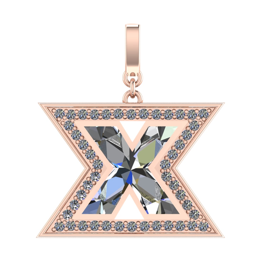 1.27 Ctw SI2/SI1 Diamond Prong Set 14k Rose Gold Alphabet-X Pendant (ALL DI: Center Daimond Weight :-0.91 Ctw Color : White Side Diamond Weight Of Ctw 0.36 Ctw Color : G-H Clarity : SI2/SI1 Daimond Setting : Prong Metal Weight : Approx 6.74 gram 14k Rose Gold Alphabet-X Pendan