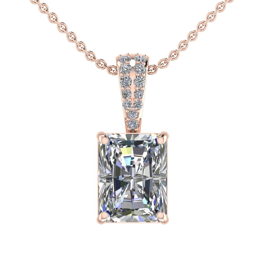 3.63 Ctw SI1/SI2 Diamond Prong Set 14k Rose Gold Necklace (ALL DIAMOND ARE: Center Daimond Weight :-3.50 Ctw ( Emerald Cut ) Color : G-H Clarity : SI1/SI2 Side Diamond Weight Of Ctw 0.13 Ctw Color : G-H Clarity : SI1/SI2 Daimond Setting : Prong Metal Weight : Approx 3.50
