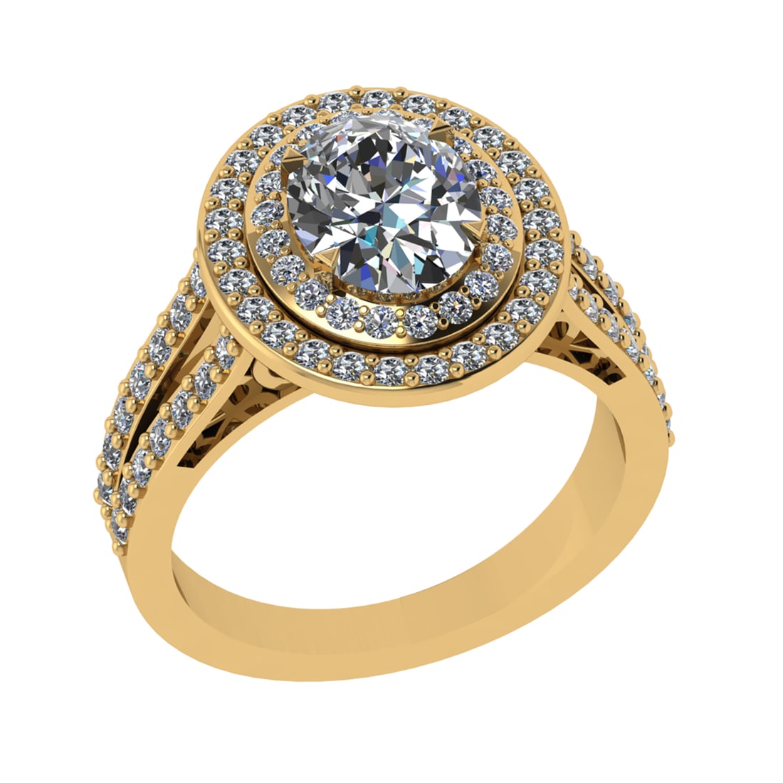 2.88 Ctw VS/SI1 Diamond Prong Set 14K Yellow Gold Engagement Ring: Center Diamond Weight :-2.00 Ctw ( Oval Cut) Color :- J-K Clarity : VS/SI1 Center Stone Setting : Prong Side Diamond Weight Of Ctw 0.88 Ctw Color : J-K Clarity : VS/SI1 Stone Setting : Prong Metal Wei