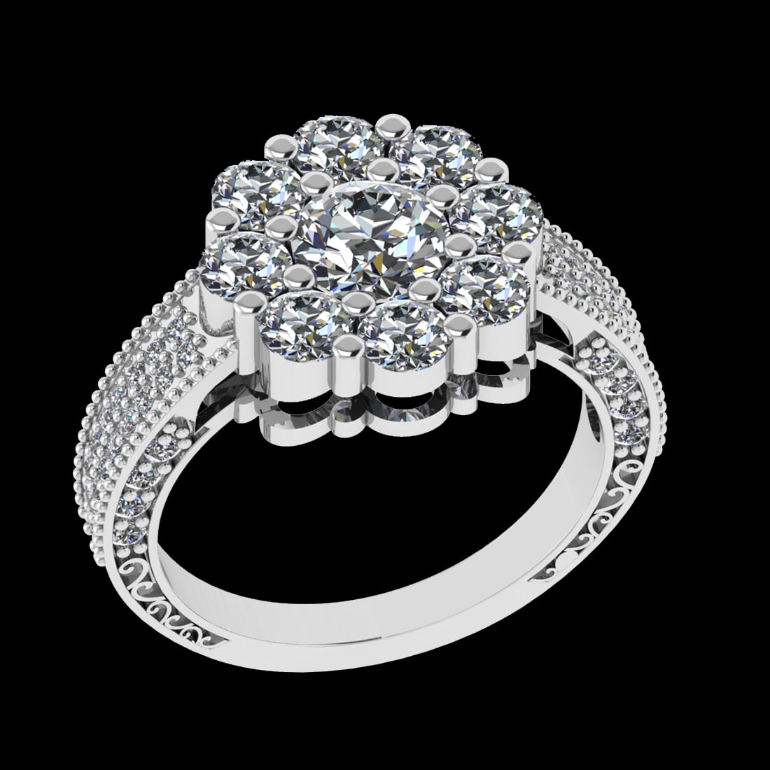 3.29 Ctw VS/SI1 Diamond 10k white Gold Engagement Ring (ALL DIAMOND ARE LAB: Center Daimond Weight :-0.84 Ctw ( Round Cut) Color : J-K Clarity : VS/SI1 Side Diamond Weight Of Ctw 2.45 Ctw Color : J-K Clarity : VS/SI1 Daimond Setting : Prong Metal Weight : Approx 6.06 gram 10k