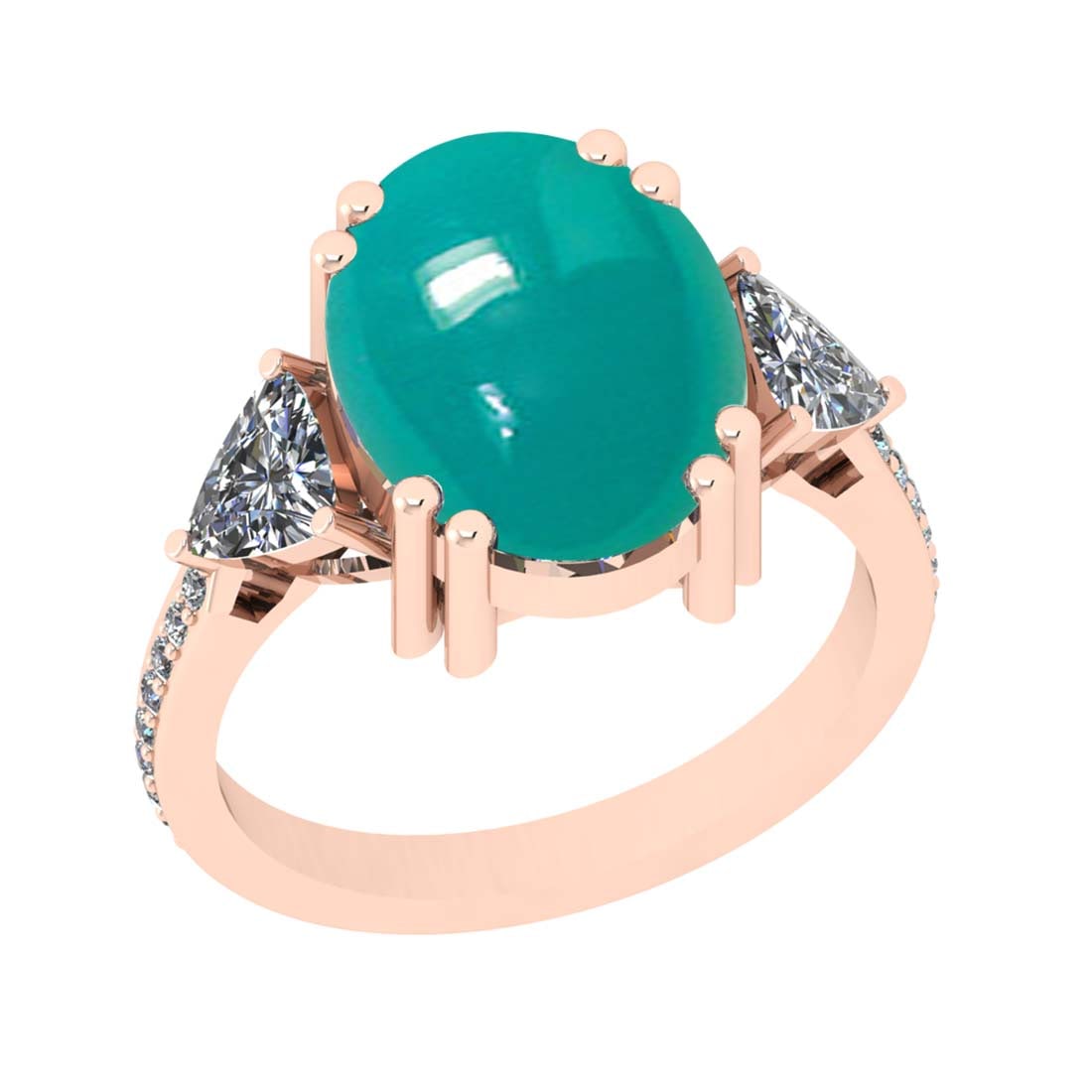 7.48 CtwVS/SI1 Emerald and Diamond 14k Rose Gold Engagement Ring: Center Stone Weight :-6.36 Ctw ( Oval Cab) Center Stone Color :-Emerald Center Stone Setting : Prong Side Diamond Weight Of Ctw :- 1.12 Ctw Color : J-K Clarity : VS/SI1 Daimond Setting : Prong Metal