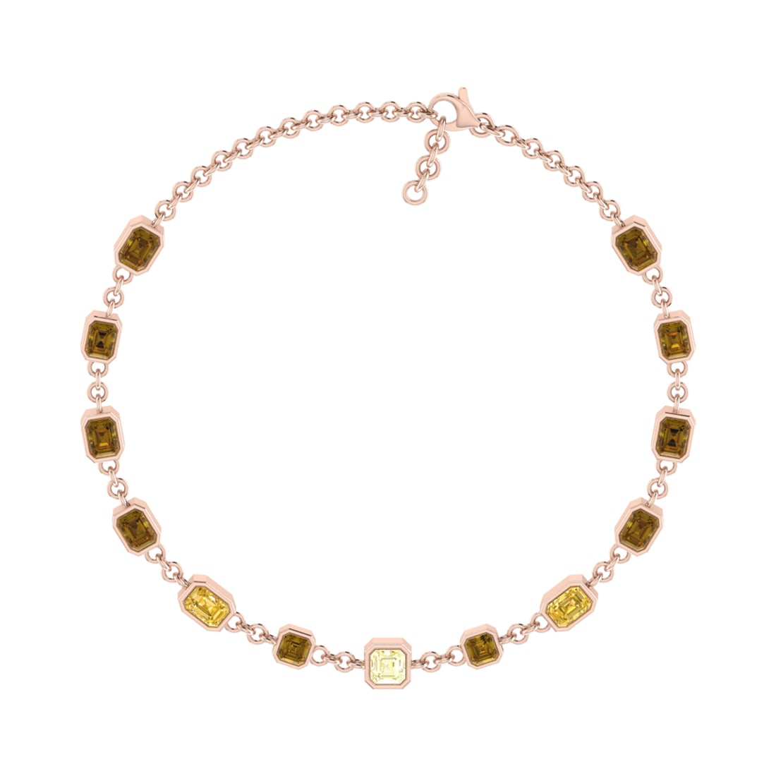 3.60 Ctw VS/SI1 Fancy NaturalYellow Brown Diamond 14K Rose Gold Bracelet: Center Diamond Weight :- 3.60 Ctw ( Emerald Cut ) Color :- VS/SI1 Fancy NaturalYellow Brown Diamond Stone Setting : Prong Metal Weight : Approx 7.50 Gram 14K Rose Gold Pendant Necklace #3SS28294v12