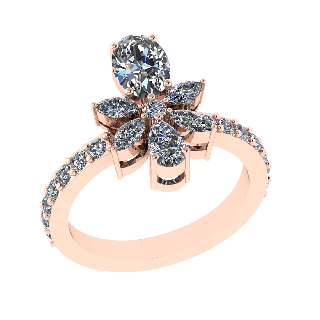 1.39 Ctw SI2/SI1 Diamond Prong Set 14k Rose Gold Engagement Ring: Center Daimond Weight :-0.83 Ctw ( Oval & Pear Cut) Color : G-H Clarity : SI2/SI1 Side Diamond Weight Of Ctw 0.55 Ctw Color : G-H Clarity : SI2/SI1 Daimond Setting : Prong Metal Weight : Approx 3.86 g