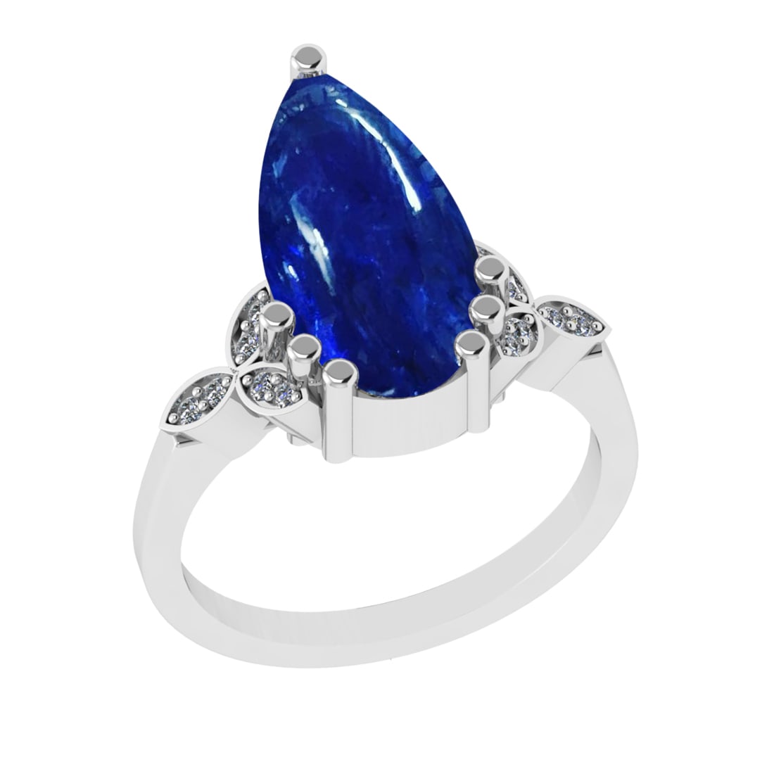 8.10 Ctw VS/SI1 Tanzanite and Diamond Prong Set 14K White Gold Engagement R: Color Stone Weight : 8.03 Ctw (Oval Cab) Stone Color :- Tanzanite Center Stone Setting : Prong Side Weight Of Ctw 0.07 Ctw Color : J-K Clarity : VS/SI1 Stone Setting : Prong Metal Weight : Approx 6.80