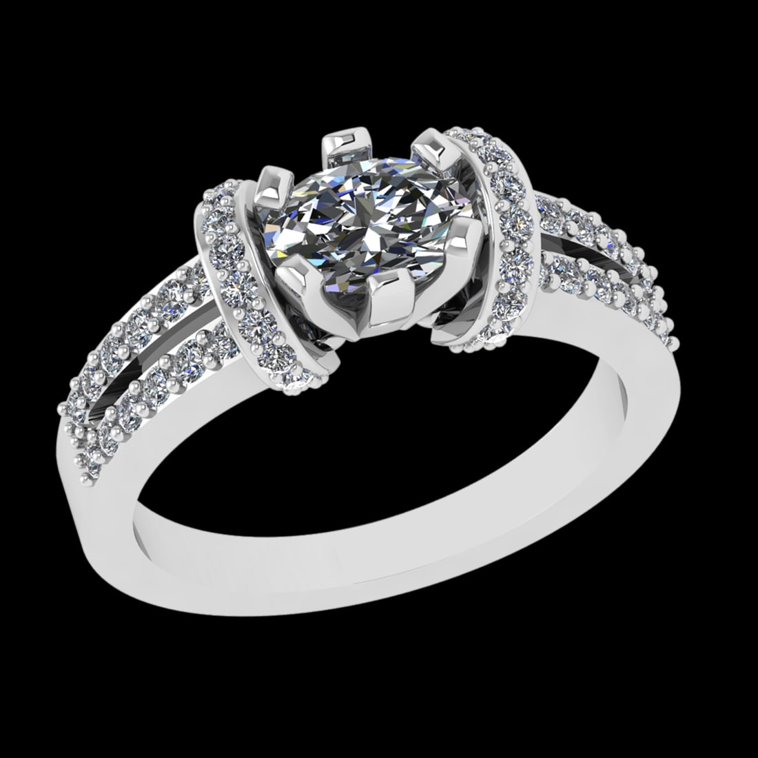 1.25 Ctw VS/SI1 Diamond Prong Set 10k white Gold Engagement Ring (ALL DIAMO: Center Daimond Weight :-0.75 Ctw ( Oval Cut) Color : J-K Clarity : VS/SI1 Side Diamond Weight Of Ctw 0.50 Ctw Color : J-K Clarity : VS/SI1 Daimond Setting : Prong Metal Weight : Approx 6.06 gram 10k