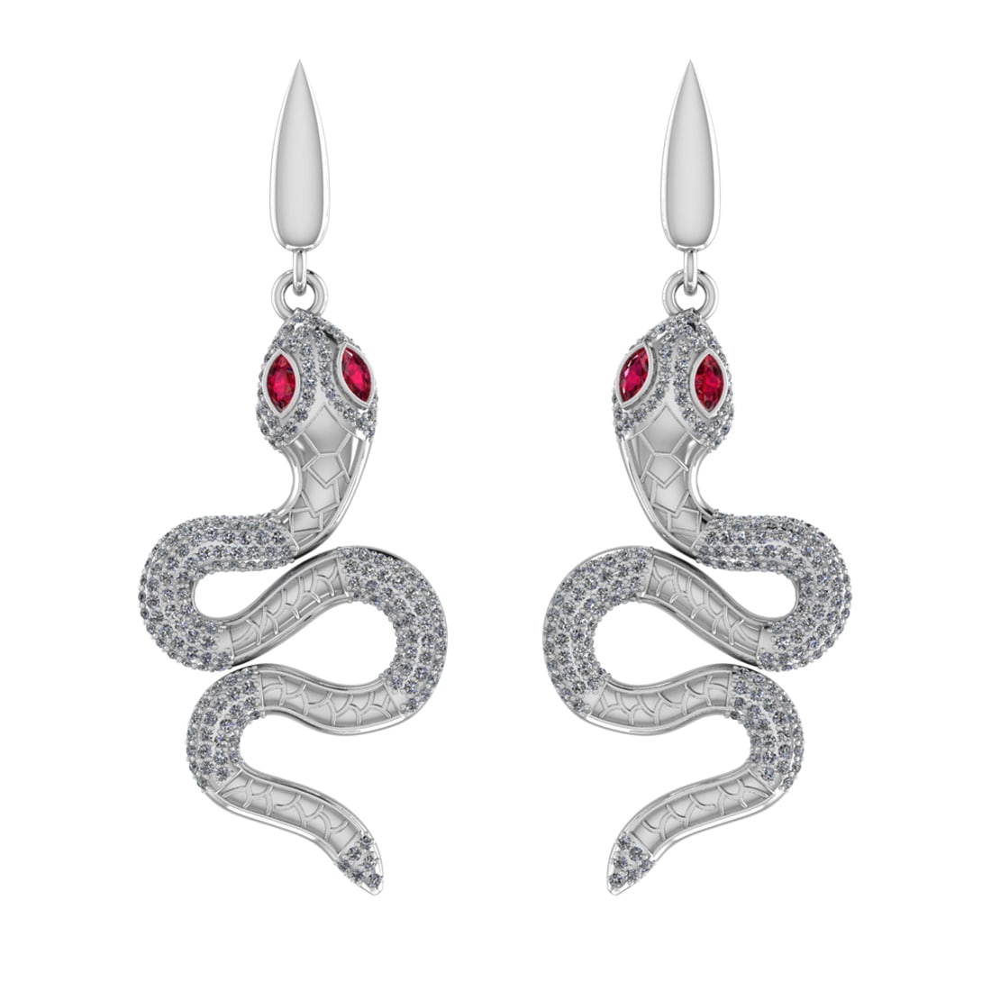2.15 CtwVS/SI1 Ruby and Diamond 14K White Gold Sneak Earrings: Eye stone weight :-0.40 ctw ( Marquise cut) Eye Stone Color :-Ruby Setting :- Prong Total Diamond Weight : 1.75 Ctw (Round cut) Center Diamond Color :- J-K Center Clarity :VS/SI1 Stone Setting : Prong