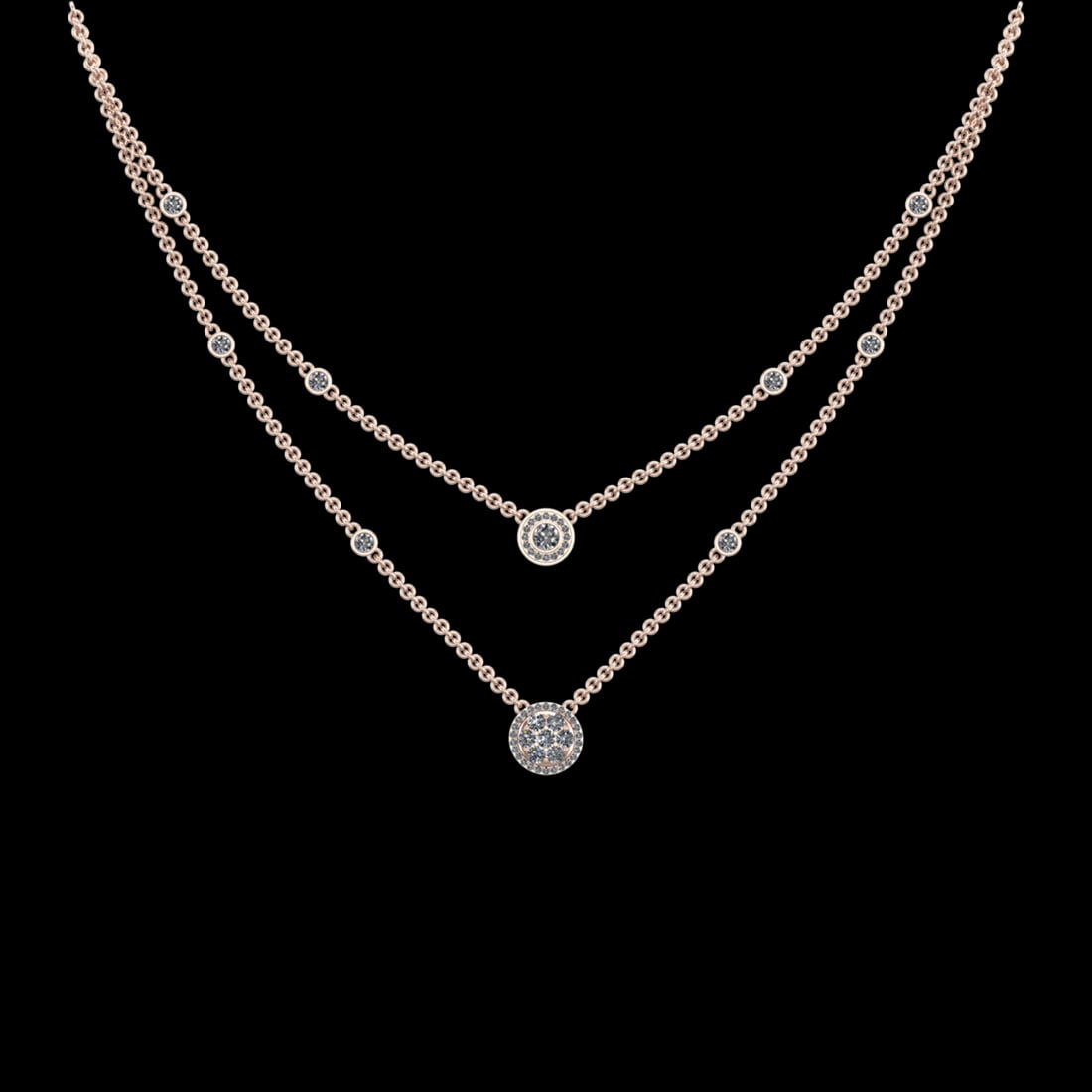 10.27 Ctw VS/SI1 Diamond 10k Rose Gold Two layer Necklace (ALL DIAMOND ARE: Total Daimond Weight :-10.27 Ctw (Round cut) Color : J-K Clarity : VS/SI1 Setting : Prong Metal Weight : Approx 64.28 gram 10k Rose Gold Two layer Necklace (ALL DIAMOND ARE LAB GROWN) #3SS65462v15