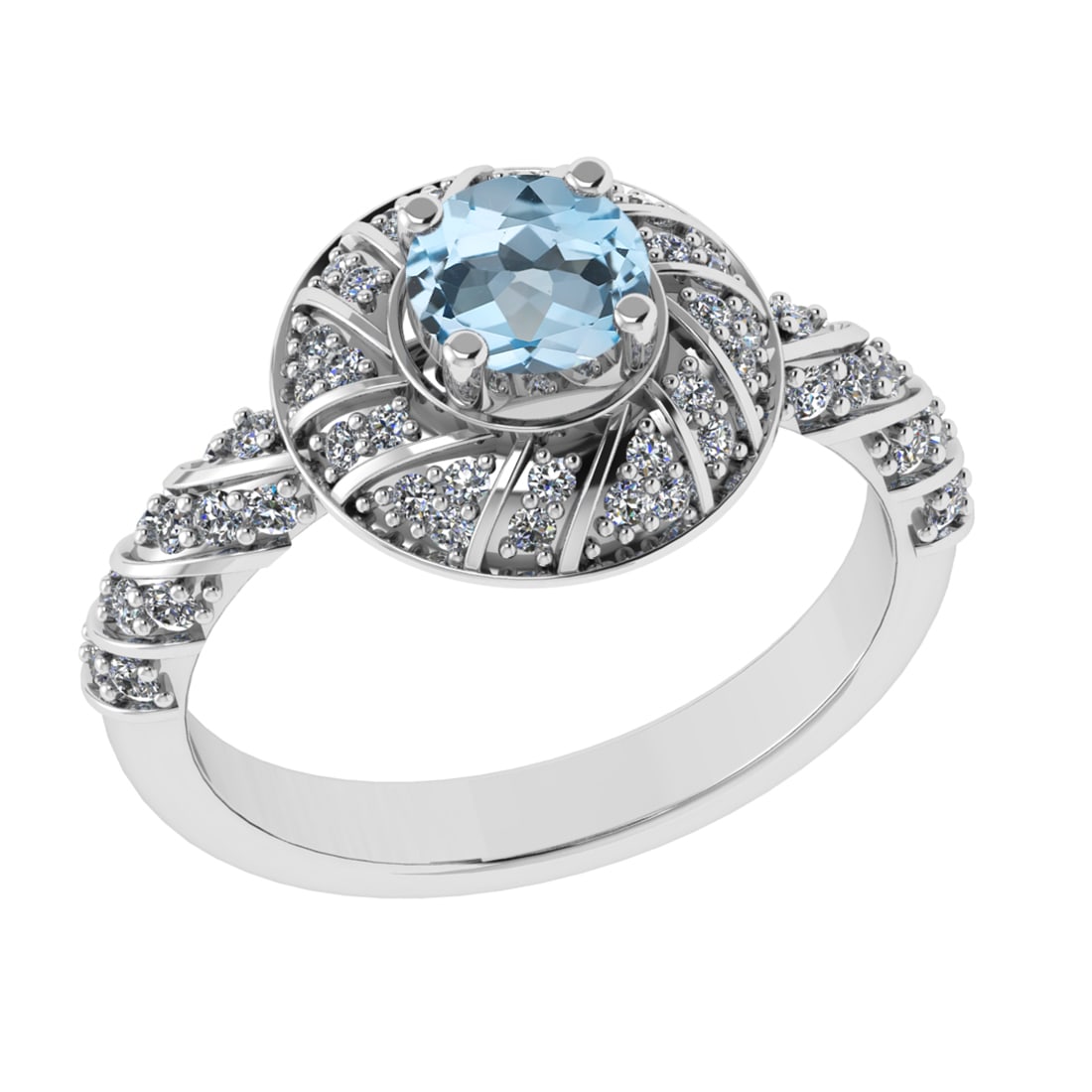 1.03 Ctw VS/SI1 Blue Topaz and Diamond Set 10K white Gold Engagement Ring (: Center Stone Weight :-0.66 Ctw ( Round Cut) Center Stone Color :-Blue Topaz Center Stone Setting : Prong Side Diamond Weight Of Ctw 0.37 Ctw Color : J-K Clarity : VS/SI1 Daimond Setting : Prong Metal