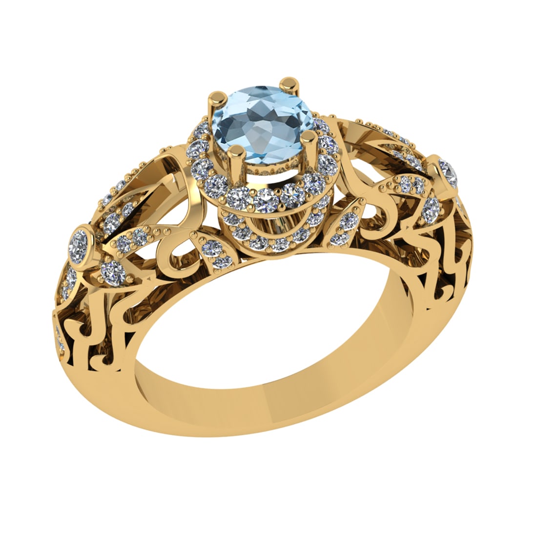 1.45 Ctw VS/SI1 Blue Topaz and Diamond Set 10K Yellow Gold Engagement Ring: Center Stone Weight :-0.84 Ctw ( Round Cut) Center Stone Color :-Blue Topaz Center Stone Setting : Prong Side Diamond Weight Of Ctw 0.61 Ctw Color : J-K Clarity : VS/SI1 Daimond Setting : Prong Metal