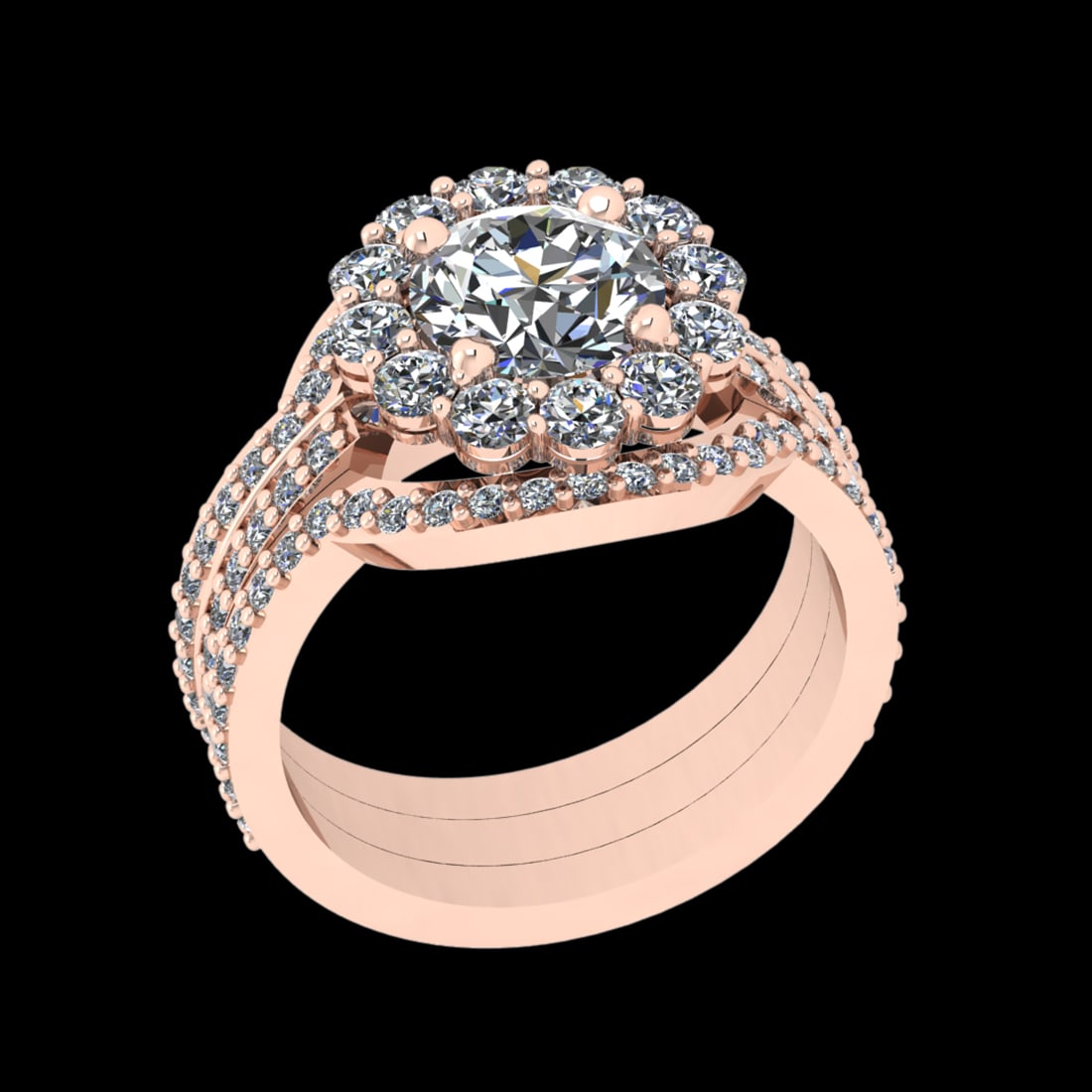 3.78 Ctw VS/SI1 Diamond Prong Set 10k Rose Gold Engagement Ring: Center Daimond Weight :-2.00 Ctw ( Round Cut) Color : J-K Clarity : VS/SI1 Side Diamond Weight Of Ctw 1.78 Ctw Color : J-K Clarity : VS/SI1 Daimond Setting : Prong Metal Weight : Approx 6.64 gram 10k