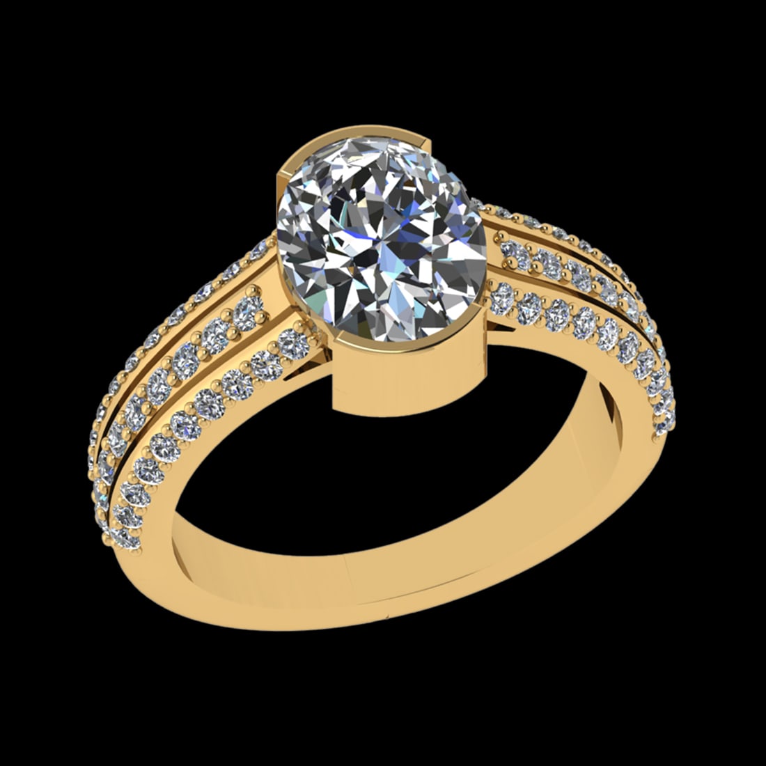 3.06 Ctw VS/SI1 Diamond 10k Yellow Gold Engagement Ring (ALL DIAMOND ARE LA: Center Daimond Weight :-2.50 Ctw ( Oval Cut) Color : J-K Clarity : VS/SI1 Side Diamond Weight Of Ctw 0.56 Ctw Color : J-K Clarity : VS/SI1 Daimond Setting : Prong Metal Weight : Approx 4.33 gram 10k Y