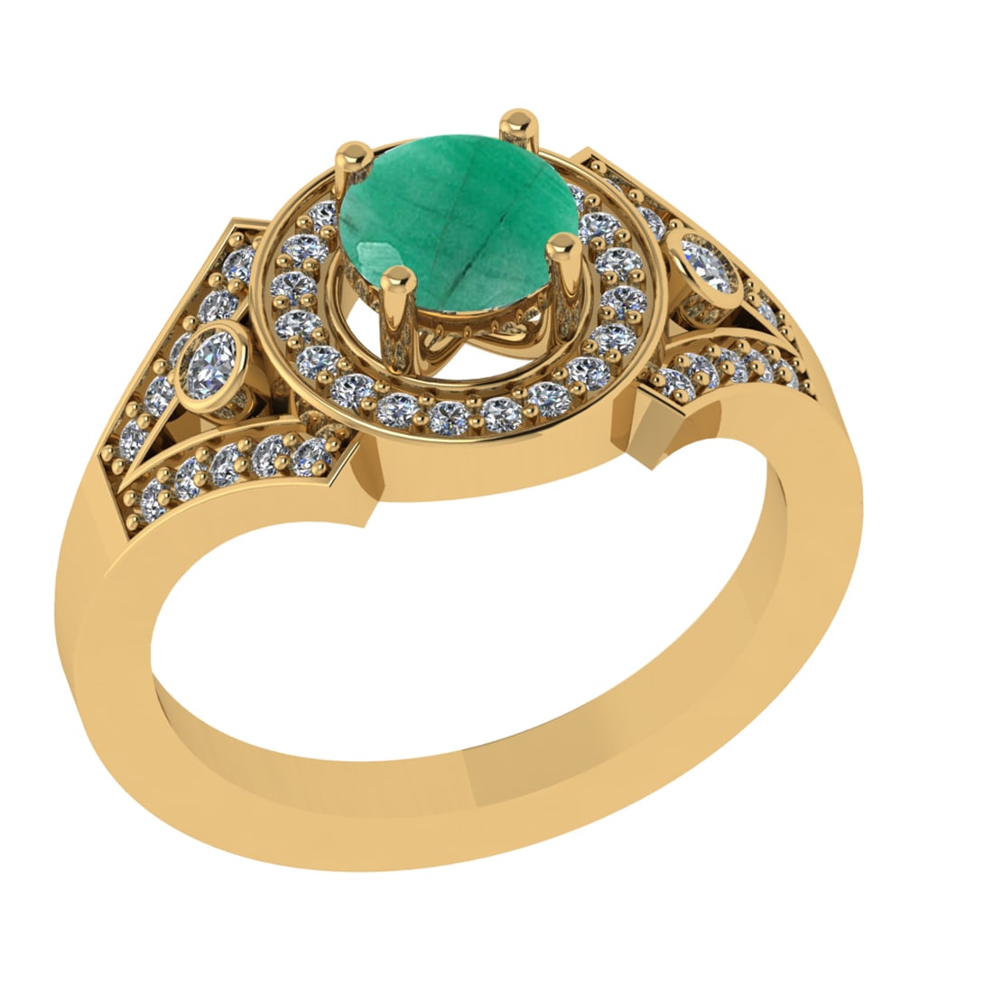 1.24 Ctw VS/SI1 Emerald and Diamond 14k Yellow Gold Engagement Ring (ALL DI: Center Stone Weight :-0.84 Ctw ( Round Cut) Center Stone Color :-Emerald Center Stone Setting : Prong Side Diamond Weight Of Ctw 0.40 Ctw Color : G-H Clarity : VS/SI1 Daimond Setting : Prong Metal Wei