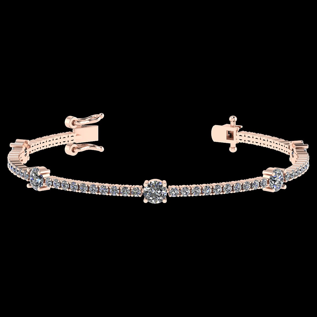 2.10 Ctw VS/SI1 Diamond Style 14K Rose Gold Bracelet (ALL DIAMOND ARE LAB G: Center Diamond Weight : 0.62 Ctw ( Round Cut) Center Color :-J-K Center Stone Clarity :- VS/SI1 Center Stone Setting : Prong Side Stone Weight Of Ctw 1.48 Ctw Side Stone Color : J-K Stone Clarity :