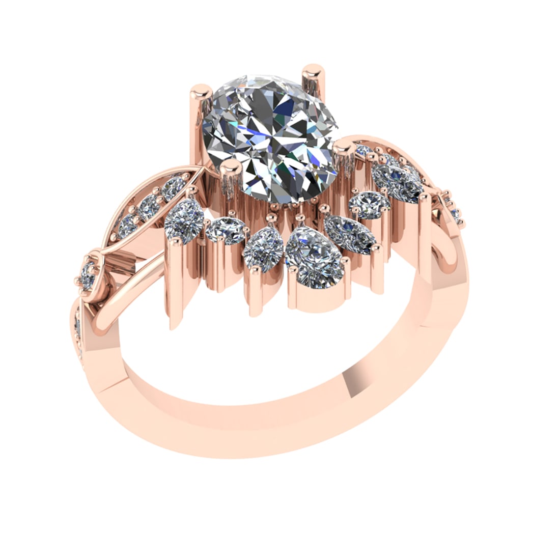 3.27 Ctw VS/SI1 Diamond 14k Rose Gold Engagement Ring (ALL DIAMOND ARE LAB: Center Daimond Weight :-3.10 Ctw ( Oval,Pear,Marquise Cut) Color : G-H Clarity : VS/SI1 Side Diamond Weight Of Ctw 0.17 Ctw Color : G-H Clarity : VS/SI1 Daimond Setting : Prong Metal Weight : Approx