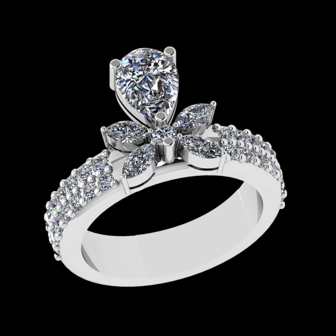 1.73 Ctw VS/SI1 (ALL DIAMOND ARE LAB GROWN ) Diamond 10k white Gold Engagem: Center Daimond Weight :-1.18 Ctw ( Pear & Marquise Cut) Color : J-K Clarity : VS/SI1 (ALL DIAMOND ARE LAB GROWN ) Side Diamond Weight Of Ctw 0.58 Ctw Color : J-K Clarity : VS/SI1 (ALL DIAMOND ARE LAB