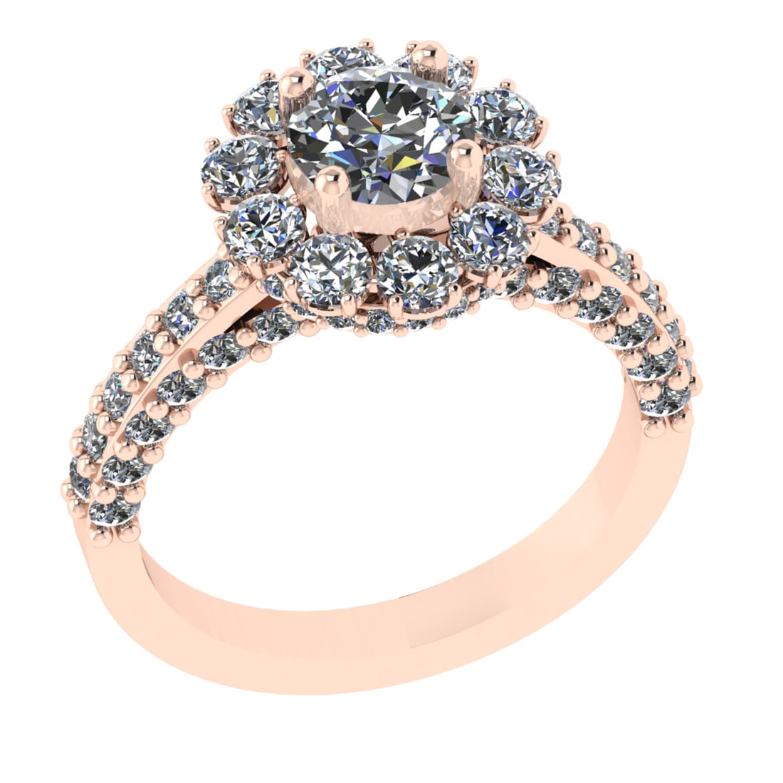 2.87 Ctw VS/SI1 Diamond 14K Rose Gold Engagement Ring (ALL DIAMOND ARE LAB: Center Diamond Weight :- 1.00 Ctw (Round cut) Color :- J-K Clarity : I2/I3 Center Stone Setting : Prong Side Diamond Weight Of Ctw 1.87 Ctw Color : J-K Clarity : VS/SI1 Stone Setting : Prong Metal