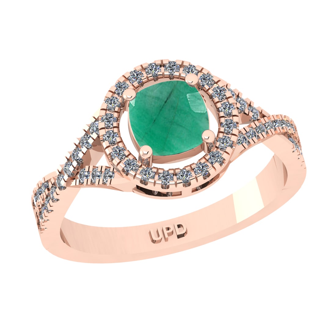 1.65 Ctw VS/SI1 Emerald and Diamond 14k Rose Gold Engagement Ring (ALL DIAM: Center Stone Weight :-1.25 Ctw ( Cushion Cut) Center Stone Color :-Emerald Center Stone Setting : Prong Side Diamond Weight Of Ctw :- 0.40 Ctw Color : J-K Clarity : VS/SI1 Daimond Setting : Prong Meta