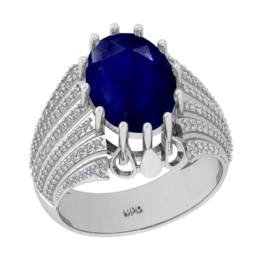 5.06 Ctw VS/SI1 Blue Sapphire And Diamond 14K White Gold Engagement Ring: Center Stone Weight : 4.50 Ctw ( Oval Cut ) Center Stone Color : Blue Sapphire Stone Setting : Prong Side Diamond Weight Of Ctw0.56 Ctw Side Stone Color : G-H Stone Clarity : VS/SI1 Stone Setting : Pr