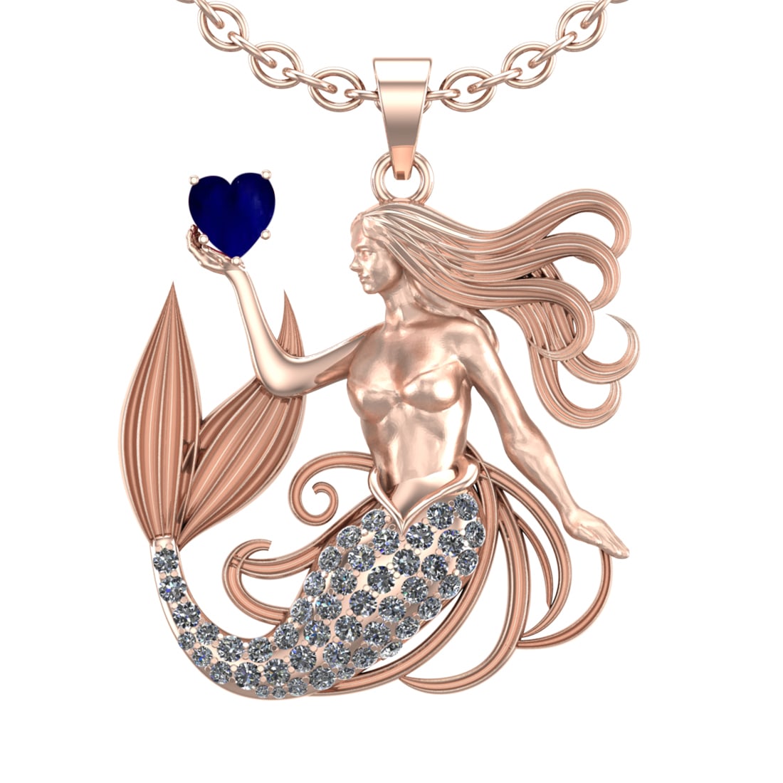 5.01 Ctw VS/SI1 Blue Sapphire and Diamond 14k Rose Gold Pandant (ALL DIAMON: Center Stone Weight :-2.00 Ctw ( Heart Cut) Center Stone Color :-Blue Sapphire Center Stone Setting : Prong Side Diamond Weight Of Ctw :- 3.01 Ctw Color : G-H Clarity : VS/SI1 Daimond Setting : Prong