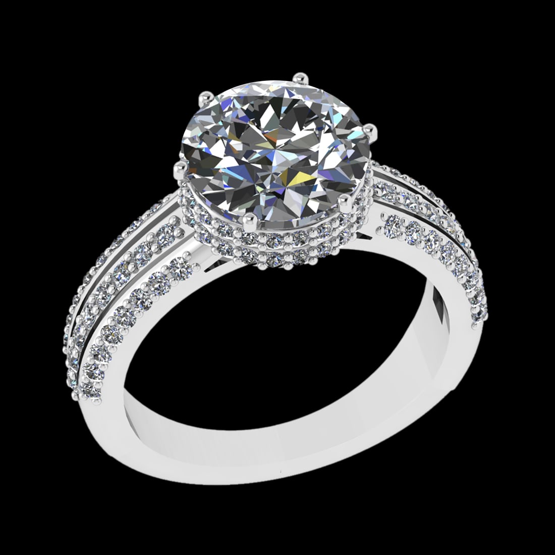 3.59 Ctw VS/SI1 Diamond Prong Set 18k white Gold Engagement Ring: Center Daimond Weight :-2.75 Ctw ( Round Cut) Color : G-H Clarity : VS/SI1 Side Diamond Weight Of Ctw 0.84 Ctw Color : G-H Clarity : VS/SI1 Daimond Setting : Prong Metal Weight : Approx 5.91 gram 18k