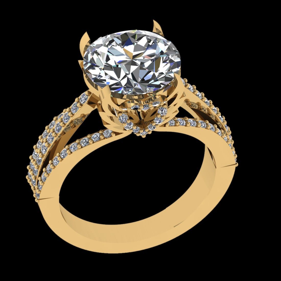 3.50 Ctw VS/SI1 Diamond Prong Set 10K Yellow Gold Engagement Ring (ALL DIAM: Center Diamond Weight :-2.90 Ctw ( Round cut) Color :- J-K Clarity : VS/SI1 Center Stone Setting : Prong Side Diamond Weight Of Ctw 0.60 Ctw Color : J-K Clarity : VS/SI1 Stone Setting : Prong Metal We