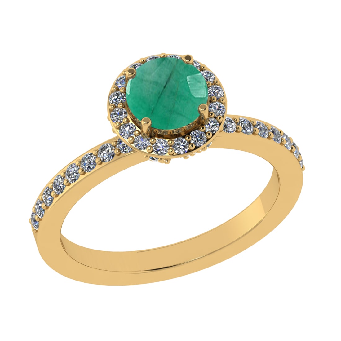 1.59 Ctw VS/SI1 Emerald and Diamond 14k Yellow Gold Engagement Ring: Center Stone Weight :-0.84 Ctw ( Round Cut) Center Stone Color :-Emerald Center Stone Setting : Prong Side Diamond Weight Of Ctw :- 0.75 Ctw Color : J-K Clarity : VS/SI1 Daimond Setting : Prong Metal