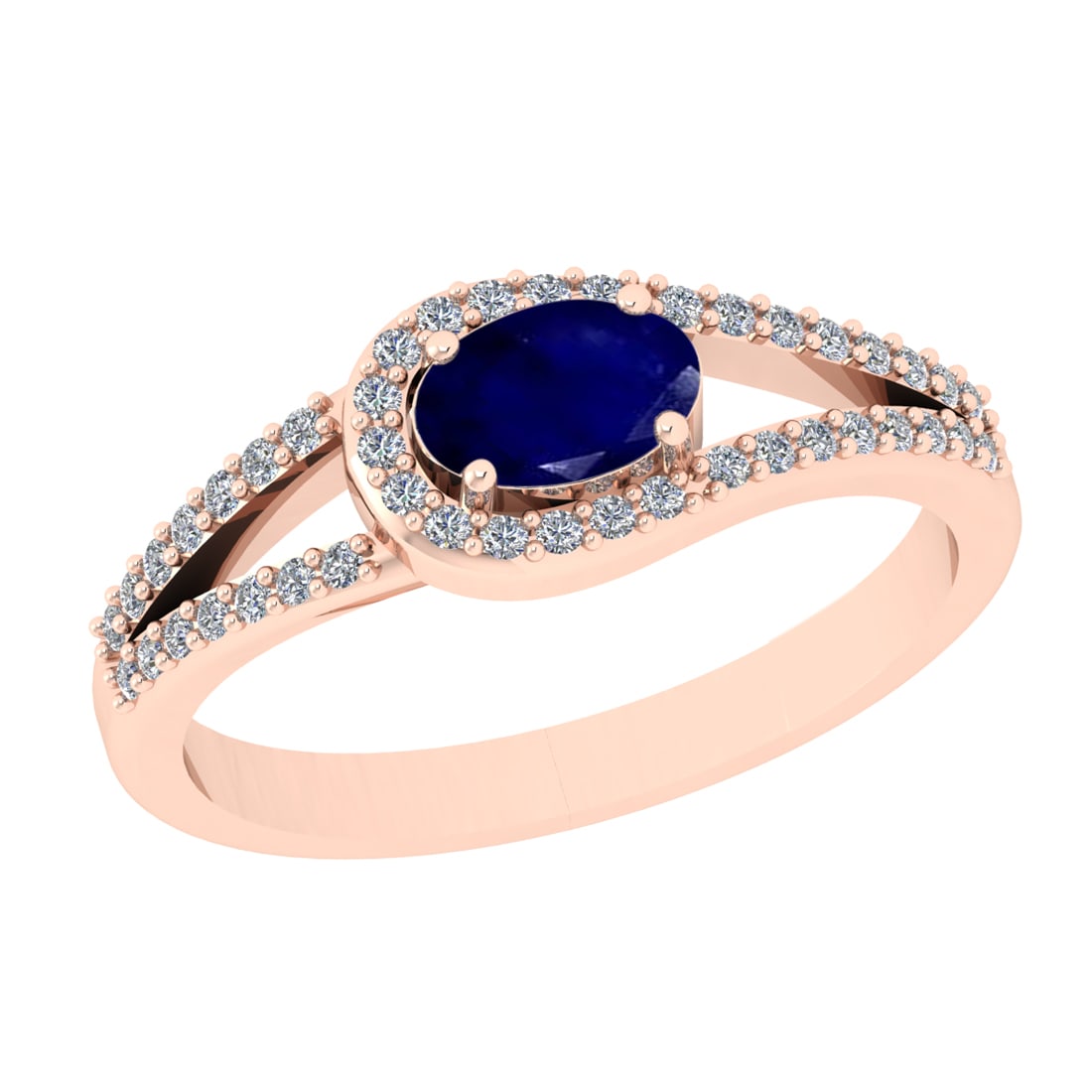 0.71 Ctw VS/SI1 Blue Sapphire and Diamond Prong Set 14k Rose Gold Engagemen: Center Stone Weight :-0.50 Ctw ( Oval Cut ) Center Stone Color :-Blue Sapphire Center Stone Setting : Prong Side Diamond Weight Of Ctw :- 0.21 Ctw Color : J-K Clarity : VS/SI1 Daimond Setting : Prong