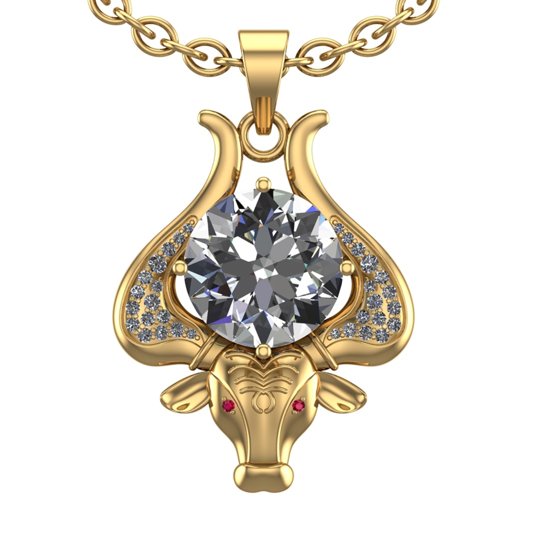 2.89 Ctw VS/SI1 Diamond 14k Yellow Gold Creature Theme Pendant Necklace (AL: Eye Stone Weight :- 0.05 ctw Eye Stone Color :- ( Ruby) Center Daimond Weight :-2.50 Ctw ( Round Cut) Color : G-H Clarity : VS/SI1 Side Diamond Weight Of Ctw 0.34 Ctw Color : G-H Clarity : VS/SI1 Daim
