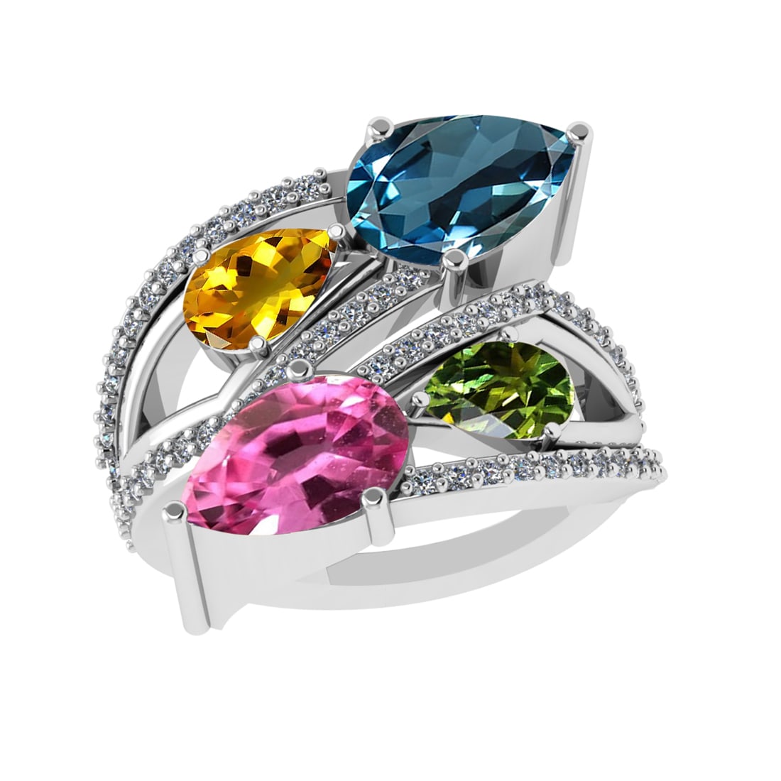 4.01 Ctw VS/SI1 Multi Sapphire and Diamond 14k white Gold Engagement Ring (: Multi Stone Weight :-3.50 Ctw ( Pear Cut) Multi Stone Color :- Orange,Green,Yellow,sparkle Sapphire Center Stone Setting : Prong Side Diamond Weight Of Ctw :- 0.51 Ctw Color : F-G Clarity : VS/SI1 Dai