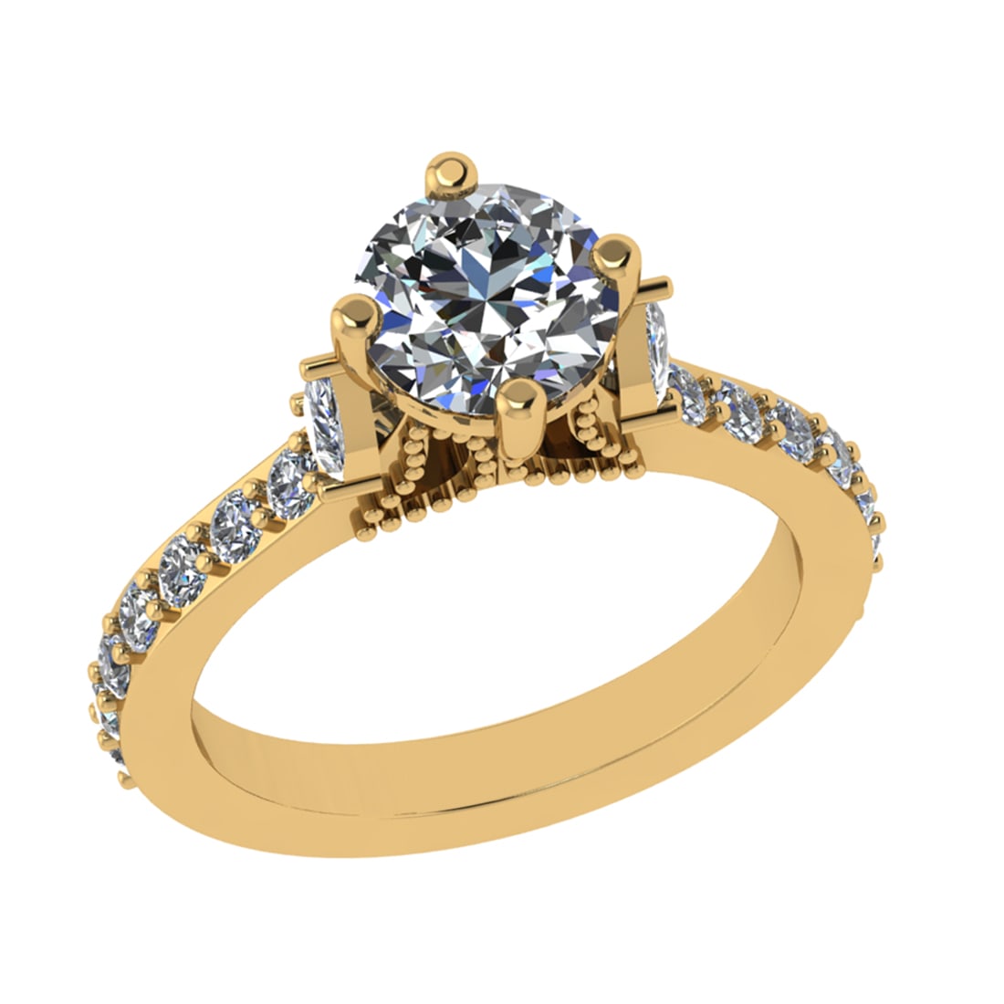 3.29 Ctw VS/SI1 Diamond 14k Yellow Gold Engagement Ring (ALL DIAMOND ARE LA: Center Daimond Weight :-2.80 Ctw ( Round Color : G-H Clarity : VS/SI1 Side Diamond Weight Of Ctw 0.49 Ctw Color : G-H Clarity : VS/SI1 Daimond Setting : Prong Metal Weight : Approx 4.45 gram 14k Yello