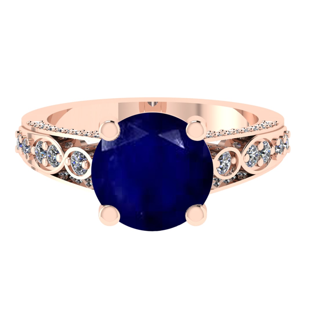3.32 Ctw VS/SI1 Blue Sapphire and Diamond 14k Rose Gold Engagement Ring (AL: Center Stone Weight :-2.75 Ctw ( Round Cut) Center Stone Color :-Blue Sapphire Center Stone Setting : Prong Side Diamond Weight Of Ctw 0.58 Ctw Color : G-H Clarity : VS/SI1 Daimond Setting : Prong Met