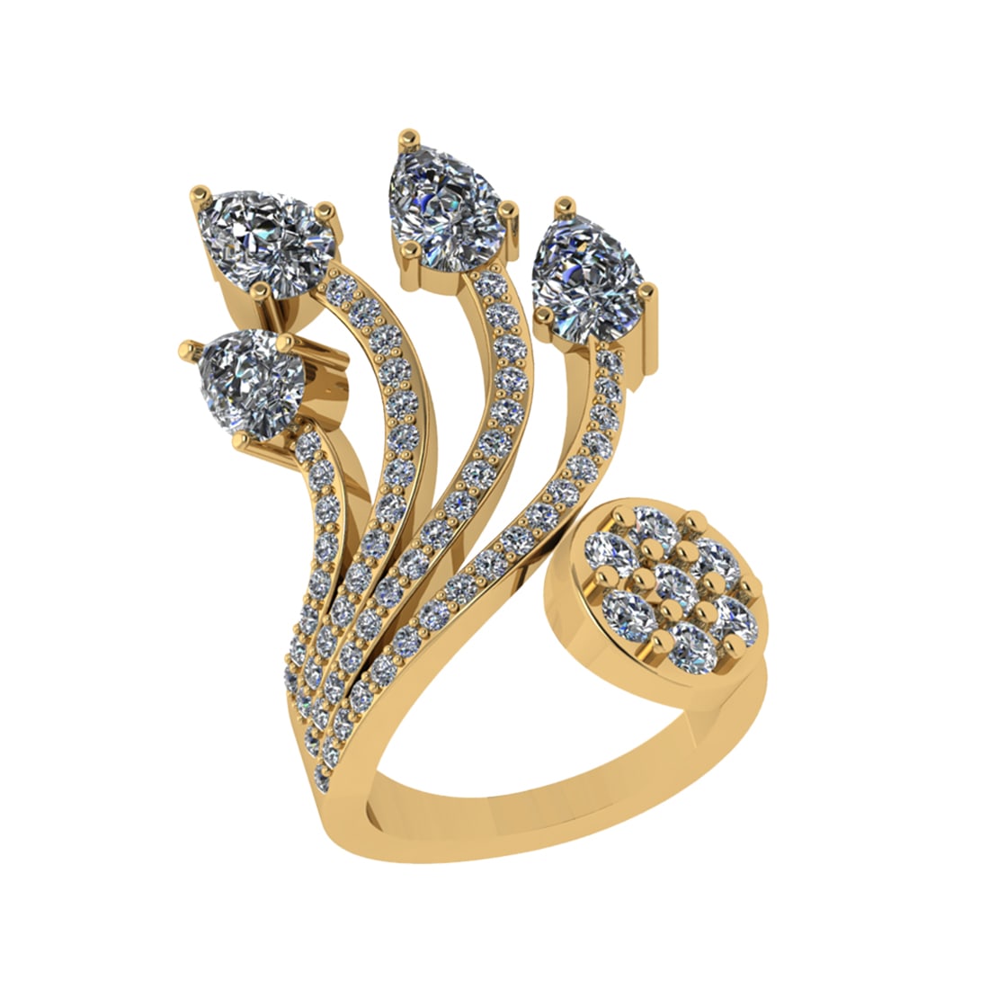 3.25 Ctw VS/SI1 Diamond 14K Yellow Gold Engagement Ring (ALL DIAMOND ARE LA: Center Diamond Weight : 2.00 Ctw ( 4pec Pear Cut) Center Diamond Color :-J-K Center Stone Setting : Prong Clarity : VS/SI1 Total Weight Of Ctw 1.25 Ctw Color : J-K Clarity : VS/SI1 Stone Setting : Pro